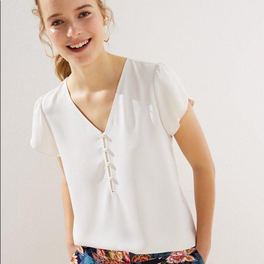 Loft Striped Blouson Sleeve Button Down Top